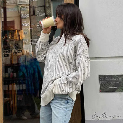 Loose Fashion Printed Long Sleeve Sweater swraters-241228