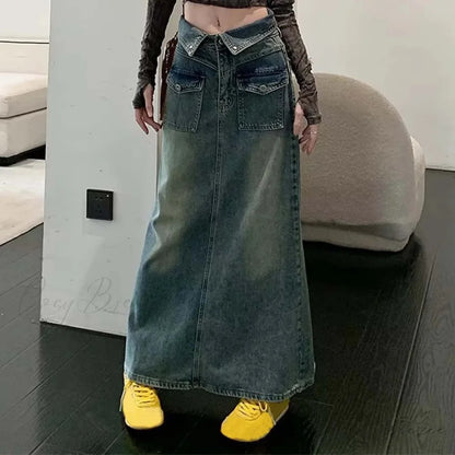 Loose Midi Wrap Denim Skirt skirts-250223