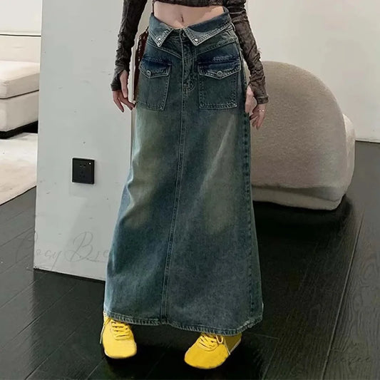 Loose Midi Wrap Denim Skirt skirts-250223