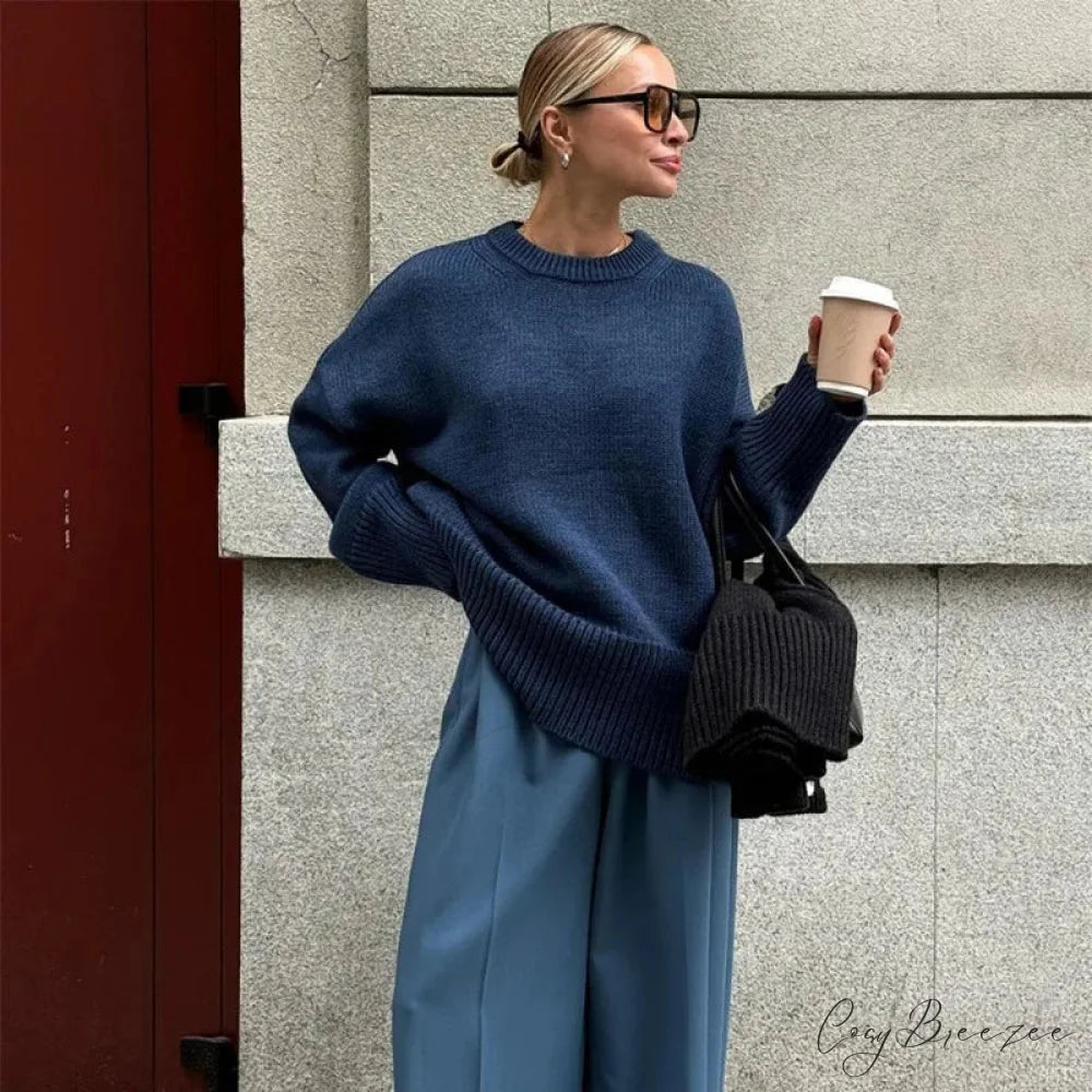 Loose O-neck Casual Streetwear Sweater Dark Blue / S swraters-241228