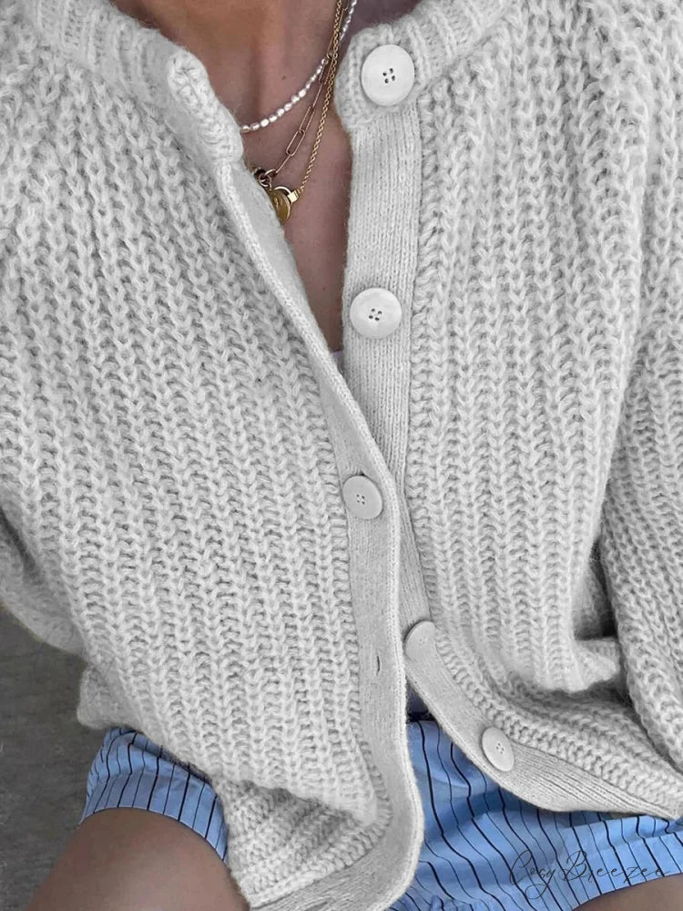 Loose Plain Crew Neck Button Cardigan cardigans-241228