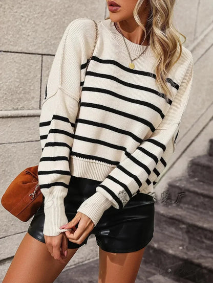 Loose Striped Crochet Sweet Sweater swraters-241228