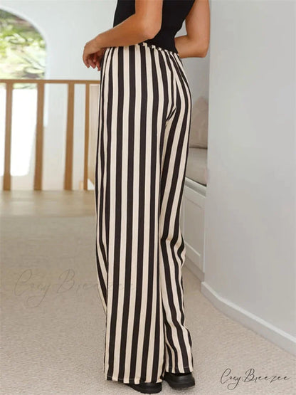 Loose Striped Drawstring Wide Leg Summer Pant pant-250223