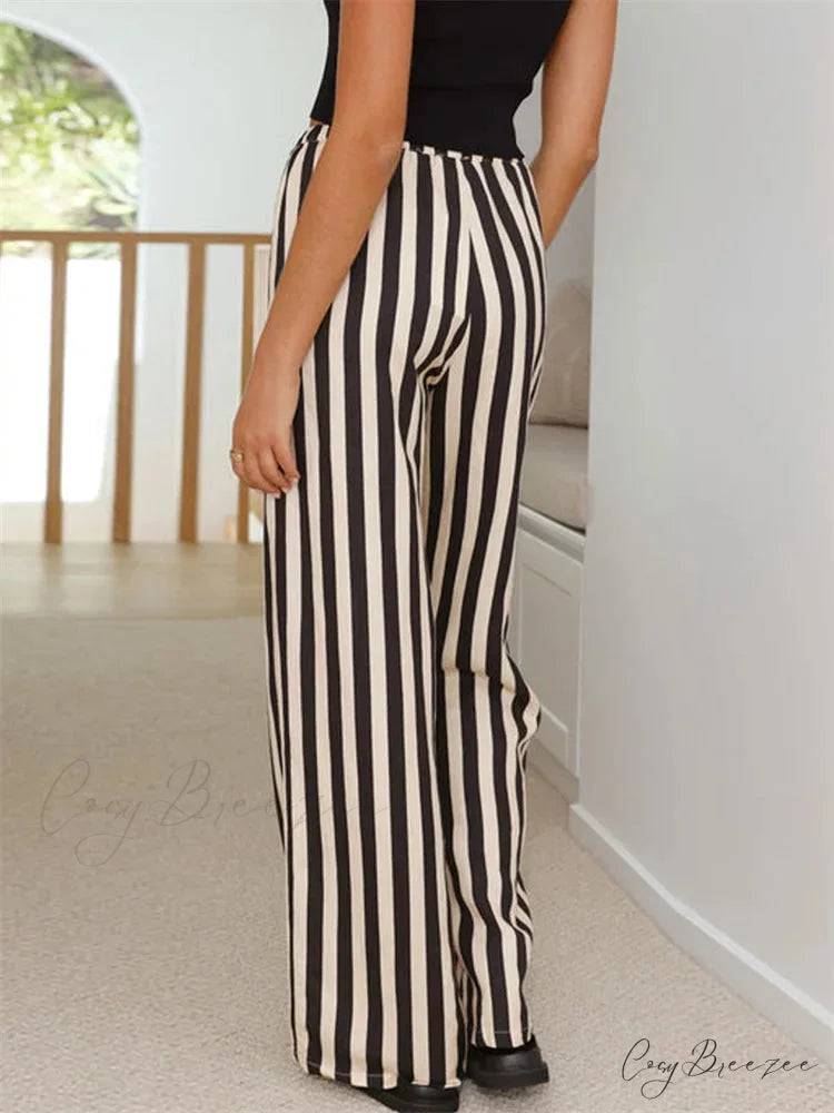 Loose Striped Drawstring Wide Leg Summer Pant pant-250223