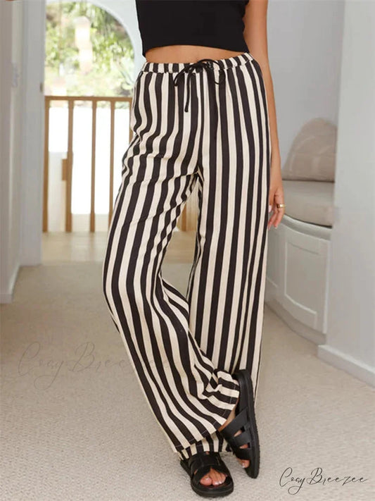 Loose Striped Drawstring Wide Leg Summer Pant pant-250223