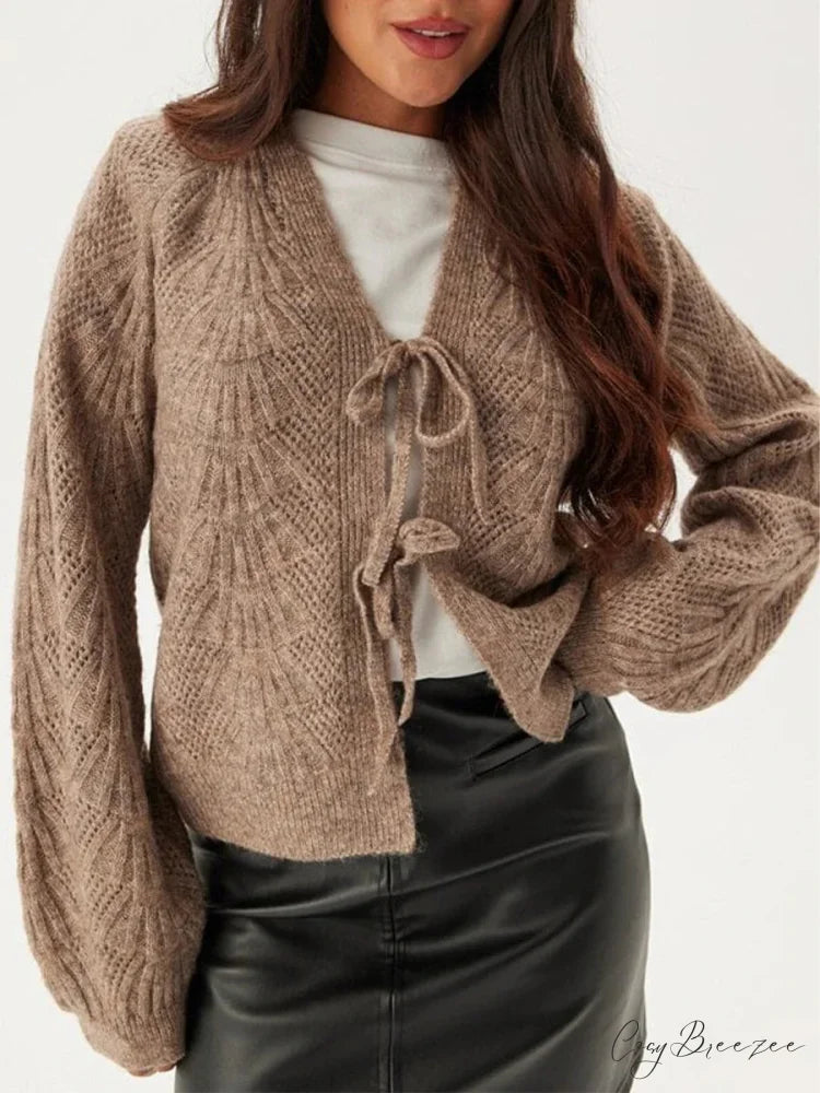 Loose V-neck Deep Button Cardigan coffee / S cardigans-241228