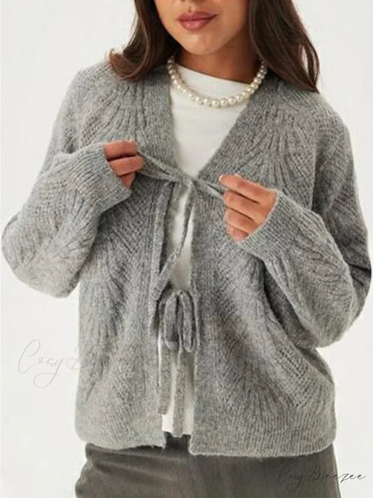 Loose V-neck Deep Button Cardigan grey / S cardigans-241228