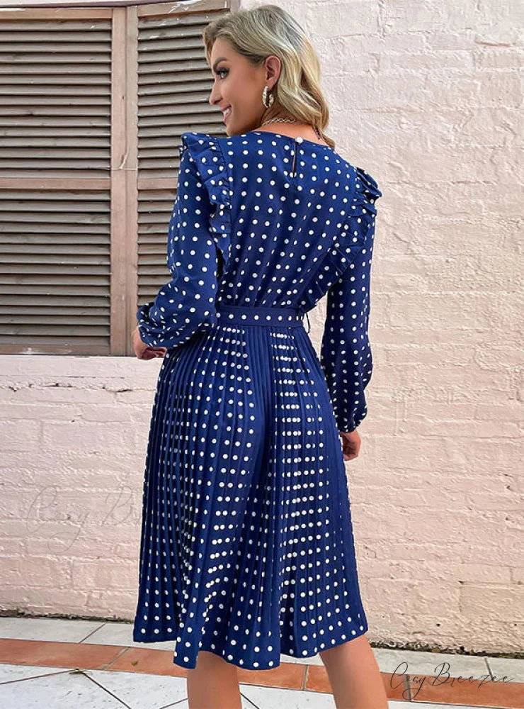 LOTUS LEAF POLKA DOT DRESS - LONG SLEEVE