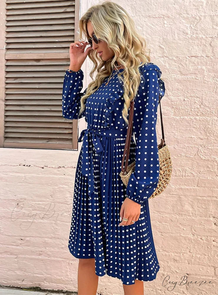 LOTUS LEAF POLKA DOT DRESS - LONG SLEEVE