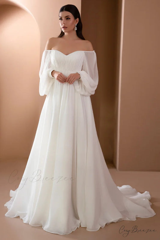 Louise A-Line Graceful Chiffon Wedding Dress Ivory / 2