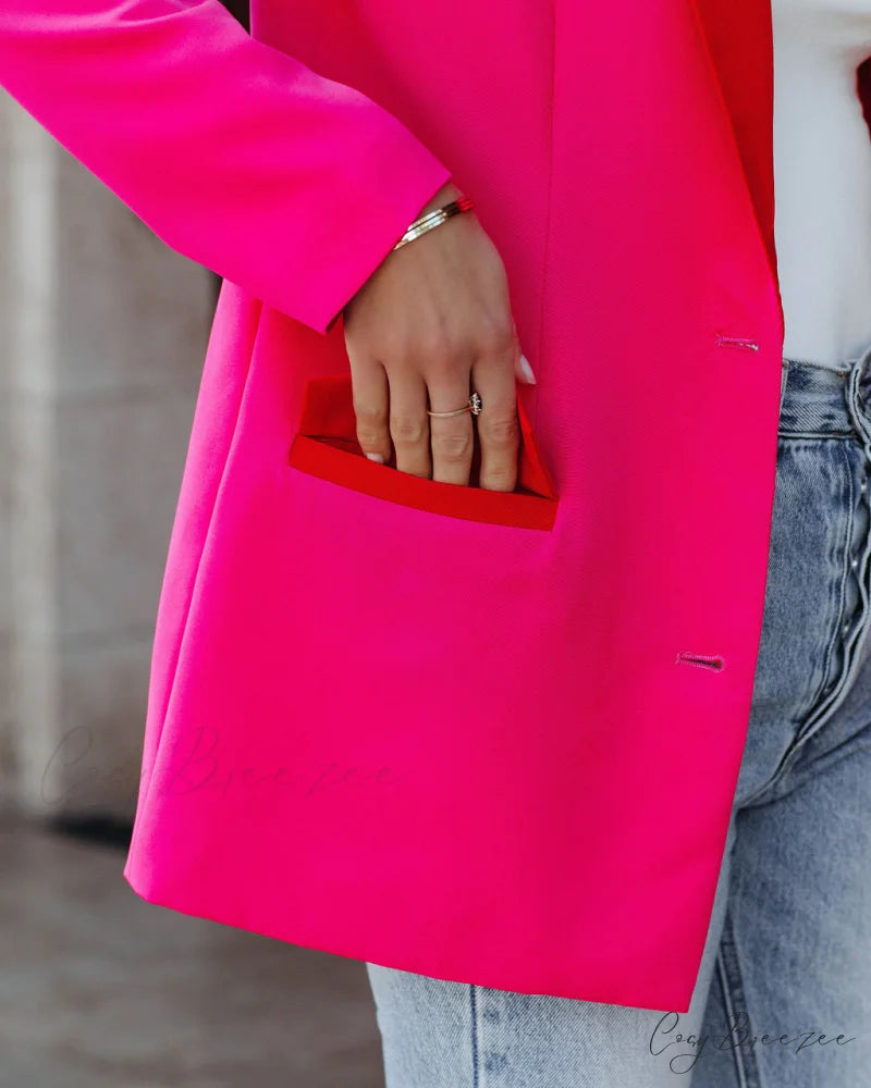 Love Notes Colorblock Blazer - Fuchsia Red