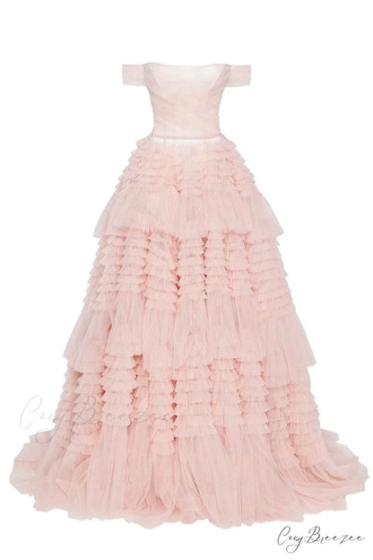 Love You So Trendy Off-The-Shoulder Frill-Layered Maxi Dress