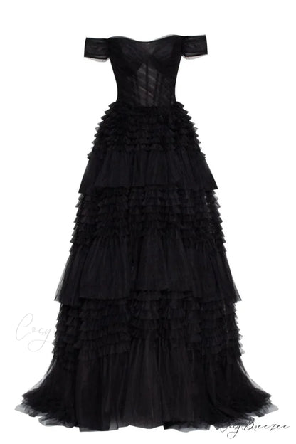 Love You So Trendy Off-The-Shoulder Frill-Layered Maxi Dress