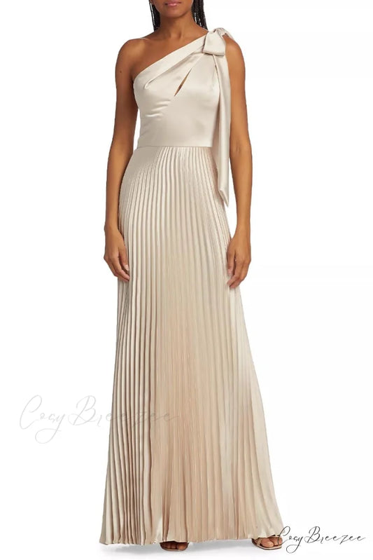 Lovely Evenings One-Shoulder Trendy Pleated Maxi Dress Champagne / 2