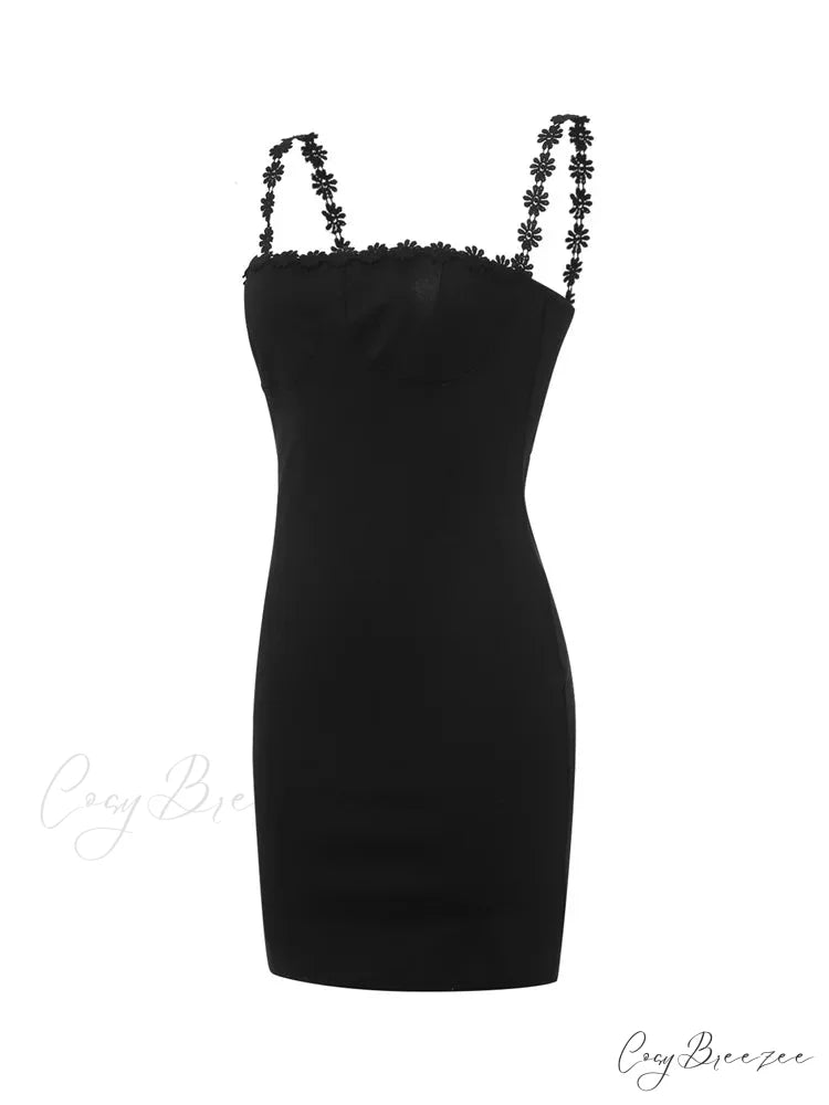 Low Cut Party Clubwear Sexy Flowers Strap Patchwork Mini Dress