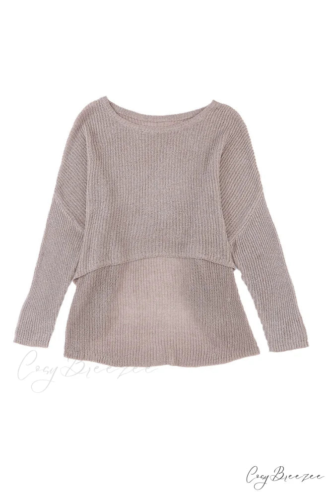 Low Dolman Slouchy High Gray Arm Sweater