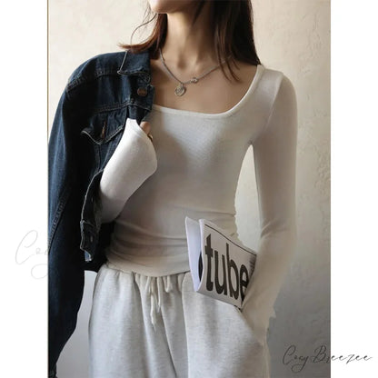 Low Neck Undercoat Slim Fit Sweater WHITE / S swraters-241228
