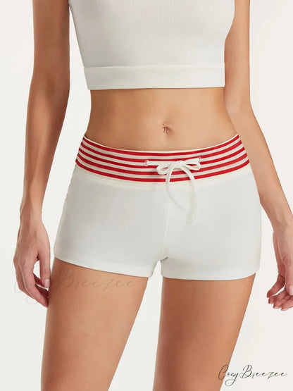 Low Rise Striped Drawstring Shorts short-250223