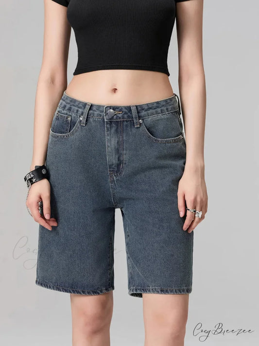 Low Waist Straight-Leg Denim Shorts short-250223