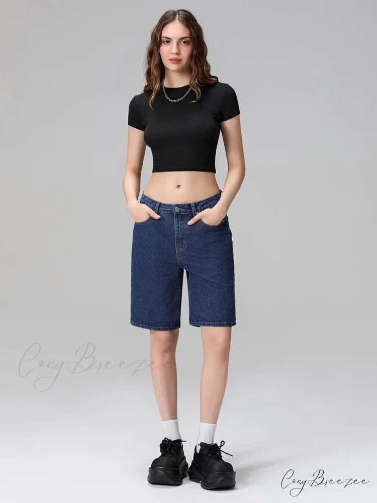 Low Waist Straight-Leg Denim Shorts short-250223