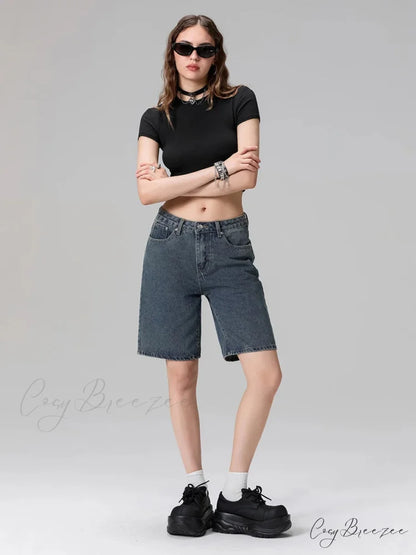 Low Waist Straight-Leg Denim Shorts short-250223