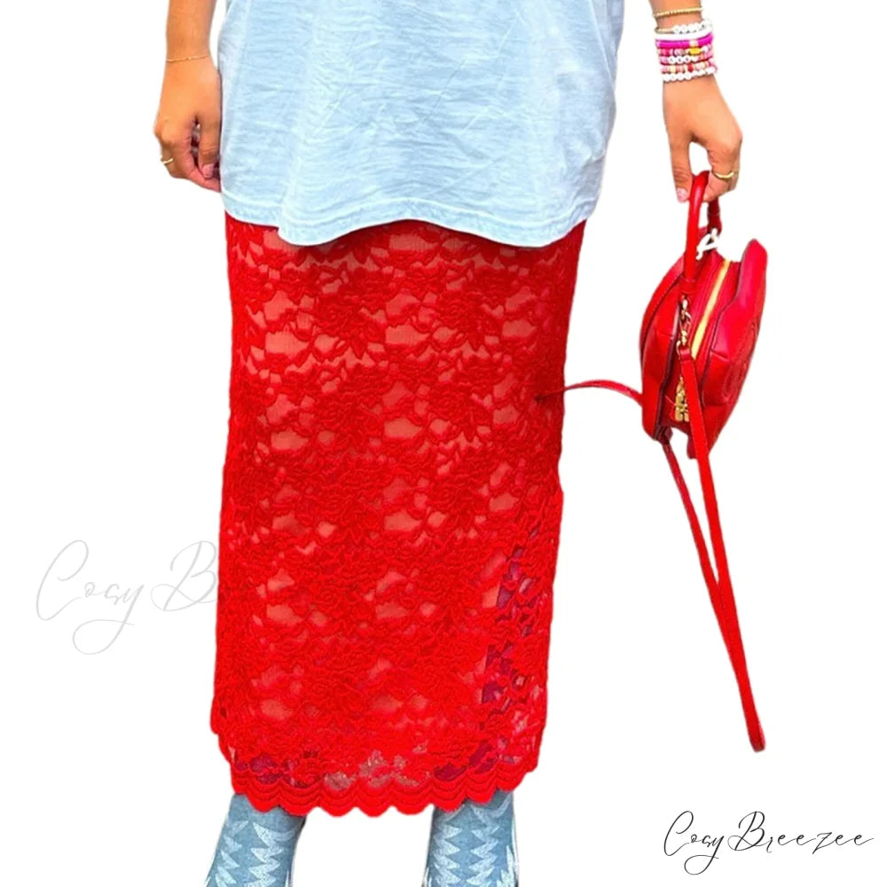 Low Waist Transparent Skirt Red / S skirts-250223