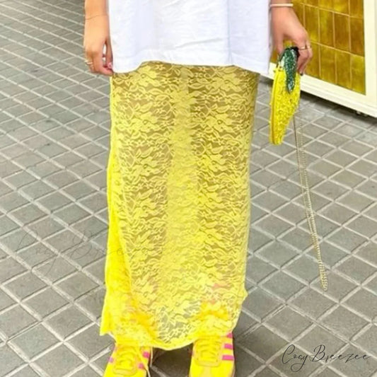 Low Waist Transparent Skirt Yellow / S skirts-250223