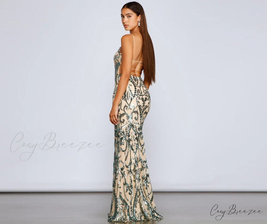 Luana Formal Open Charming Back Sequin Dress NUDE / 3