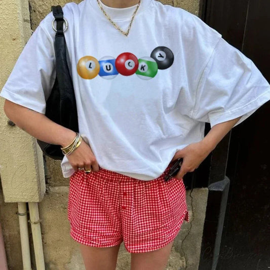 Lucky Billiard Ball Retro Graphic Tee WHITE / S t-shirt-250223