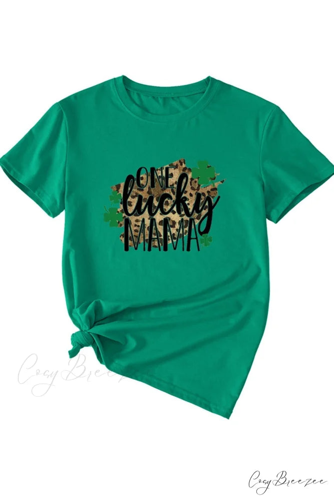 Lucky Mama Leopard Graphic T-shirt Green / S
