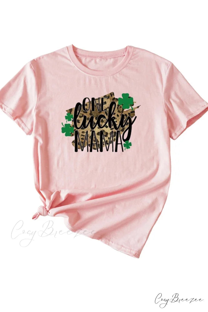 Lucky Mama Leopard Graphic T-shirt Pink / S