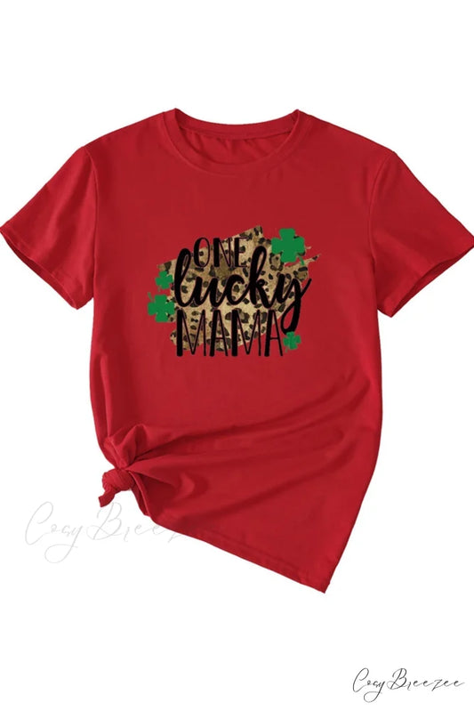 Lucky Mama Leopard Graphic T-shirt Red / S