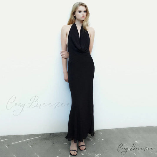 Luna Halter Stylish A-Line Formal Dress BLACK / S