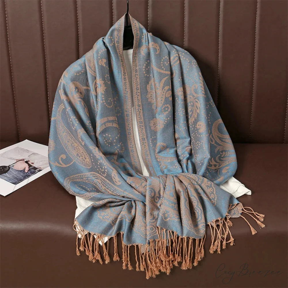 Luxurious Autumn Cashmere Pashmina Shawl Scarf blue scarf-241228