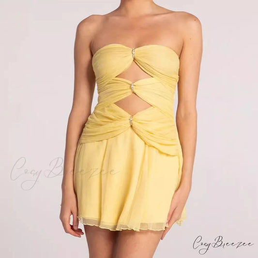 Luxurious Cutout Strapless Bandage Formal Dress white / XS promdress-250223