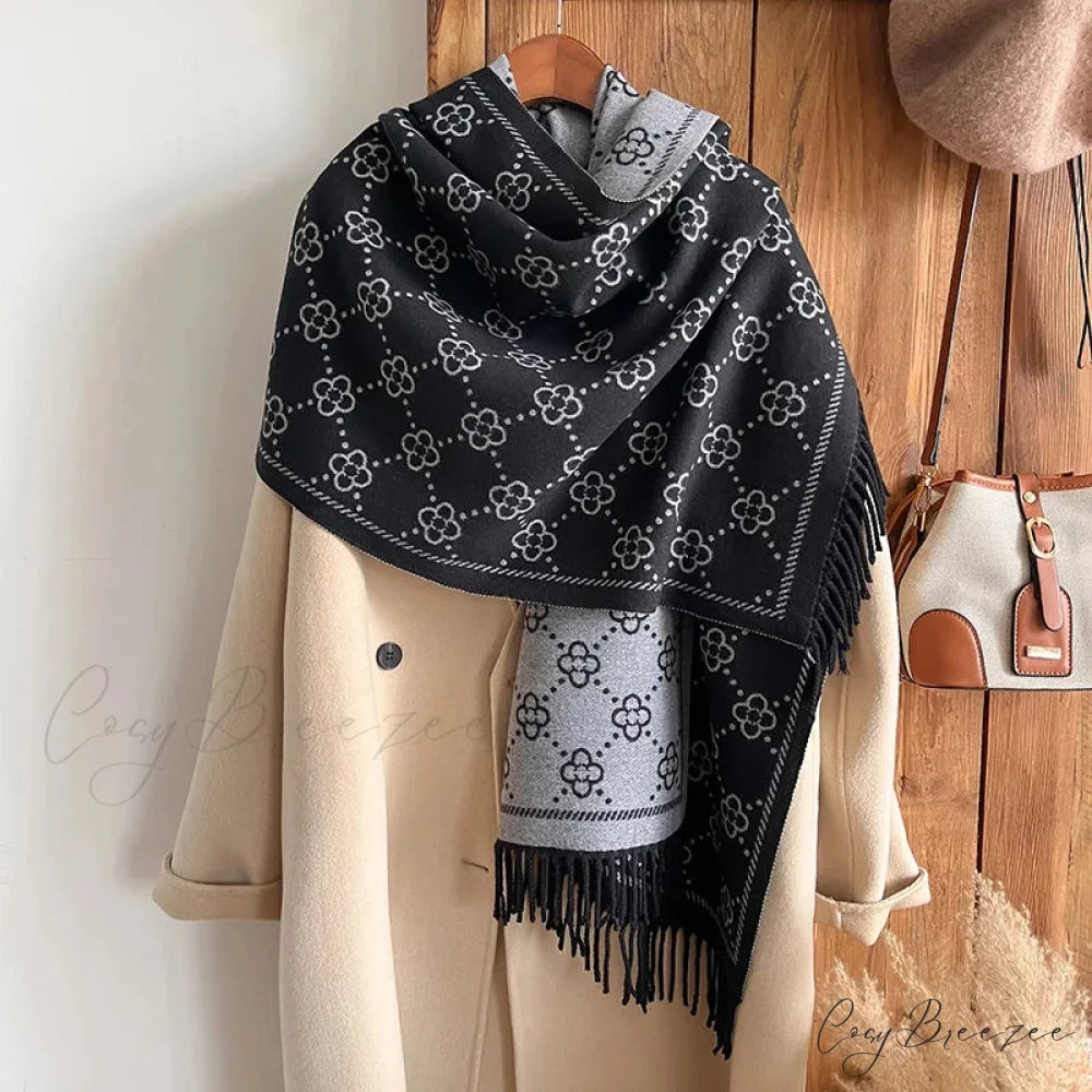 Luxurious Floral Cashmere Winter Scarf black 1 scarf-241228