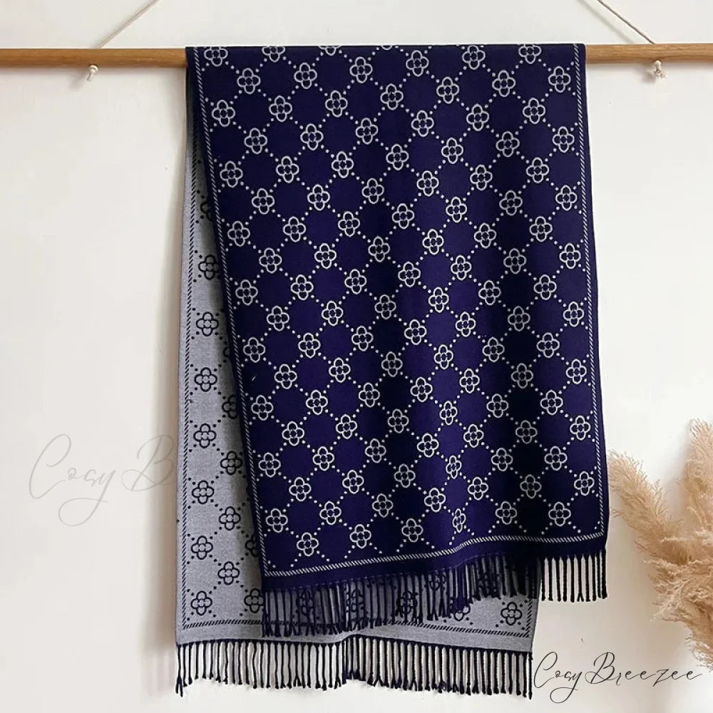 Luxurious Floral Cashmere Winter Scarf black scarf-241228