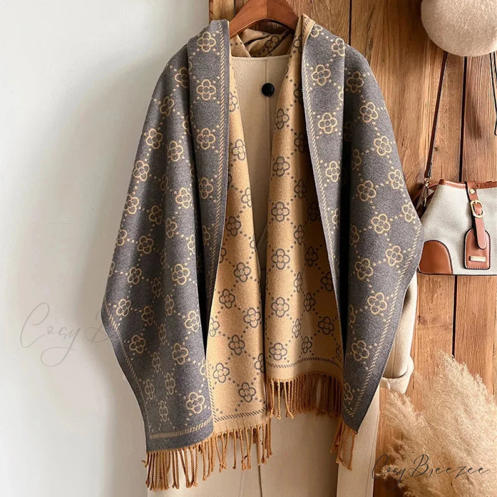 Luxurious Floral Cashmere Winter Scarf brown 1 scarf-241228