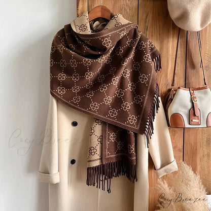Luxurious Floral Cashmere Winter Scarf coffee scarf-241228