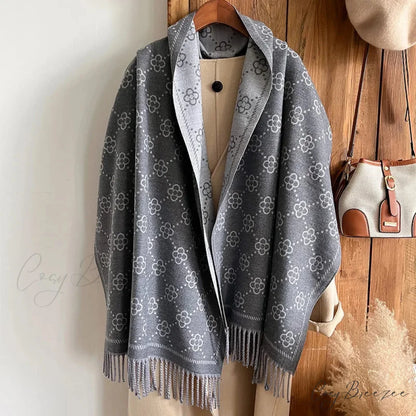 Luxurious Floral Cashmere Winter Scarf green scarf-241228