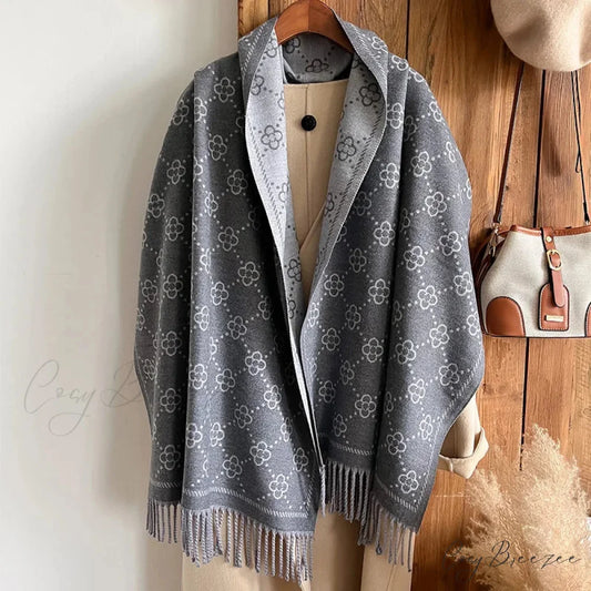 Luxurious Floral Cashmere Winter Scarf green scarf-241228