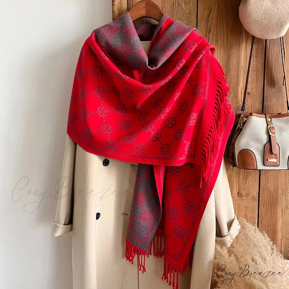Luxurious Floral Cashmere Winter Scarf red 1 scarf-241228