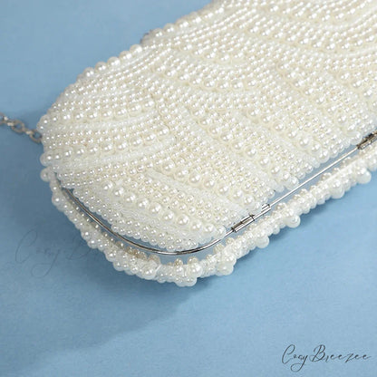 Luxurious Retro Pearl Wave Style Evening Clutch Bag WHITE clutchbag-250126