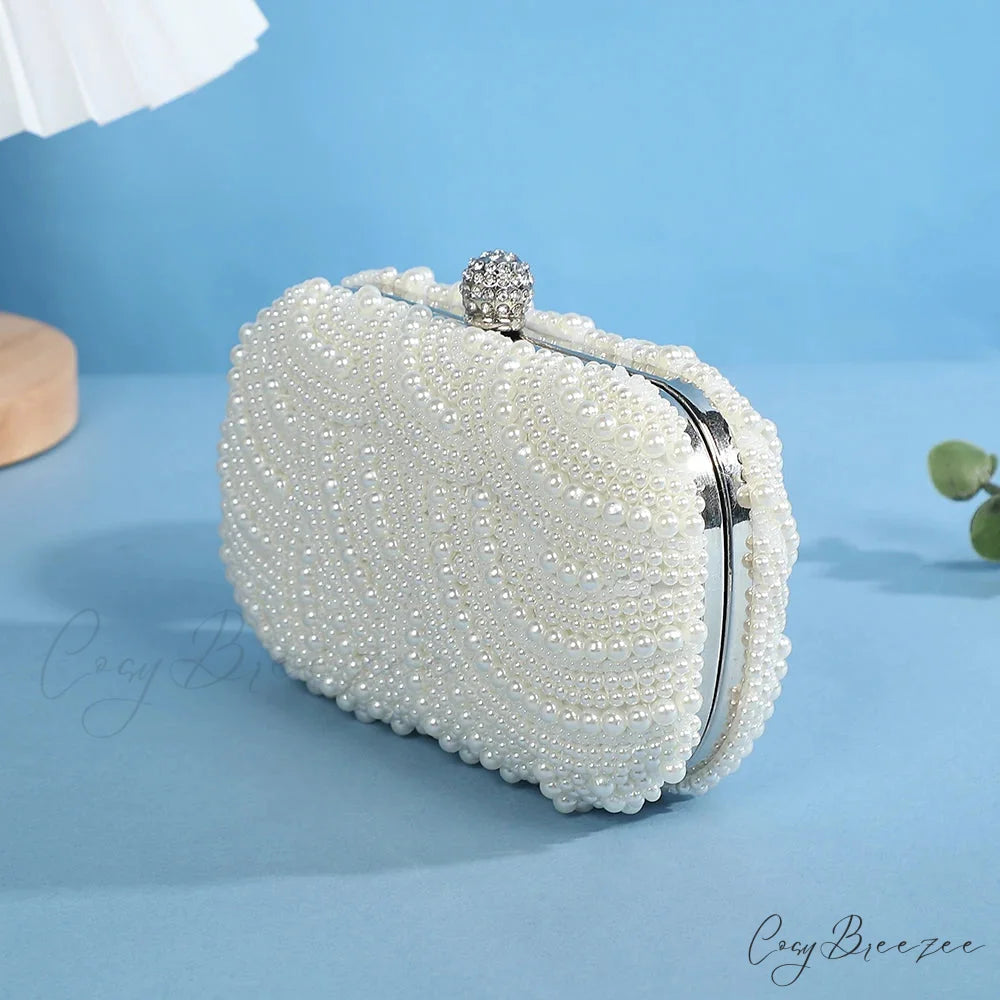 Luxurious Retro Pearl Wave Style Evening Clutch Bag WHITE clutchbag-250126