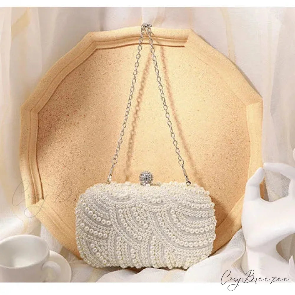Luxurious Retro Pearl Wave Style Evening Clutch Bag WHITE clutchbag-250126