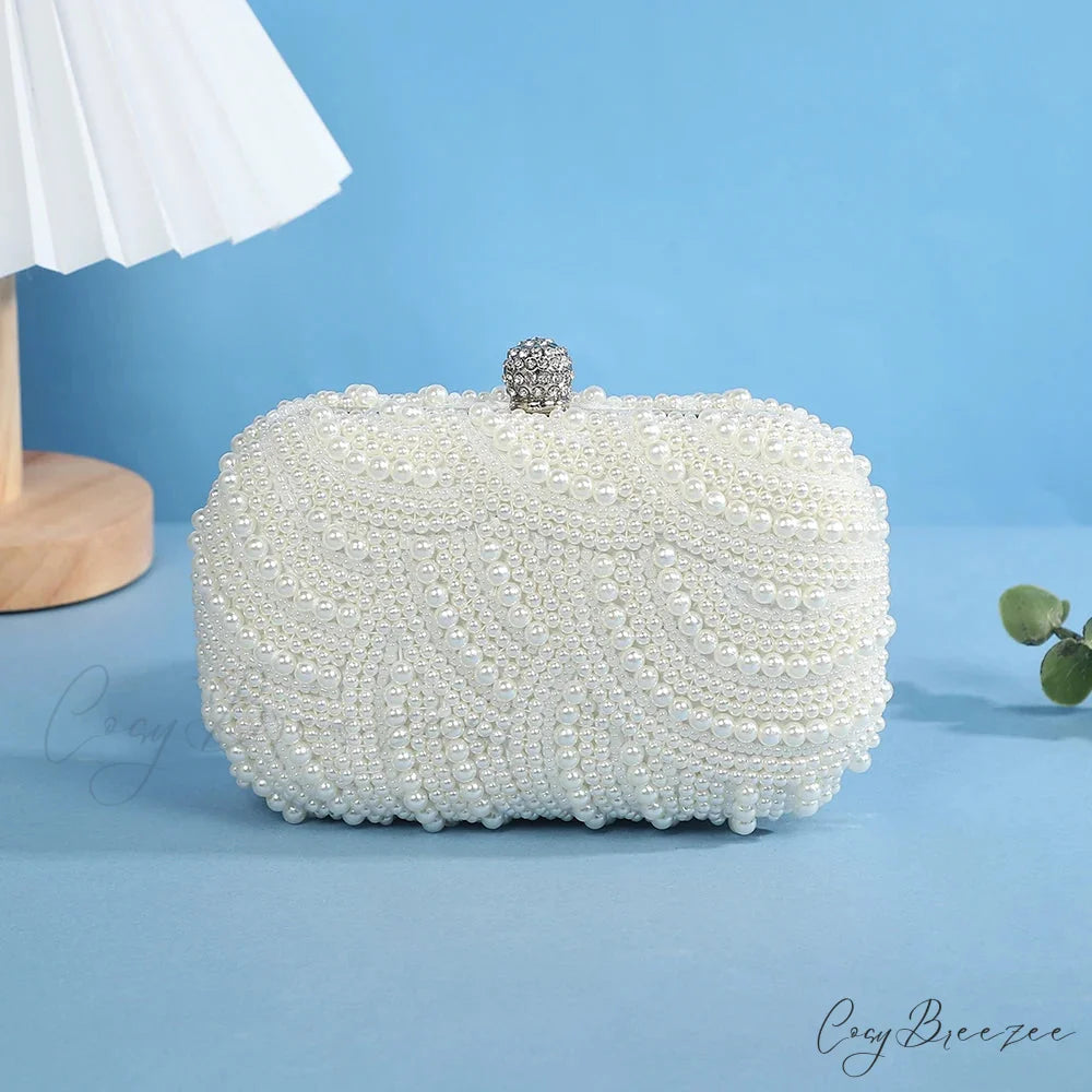 Luxurious Retro Pearl Wave Style Evening Clutch Bag WHITE clutchbag-250126