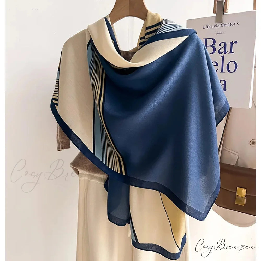 Luxurious Wool Cotton Shawl Wrap Scarf blue scarf-241228