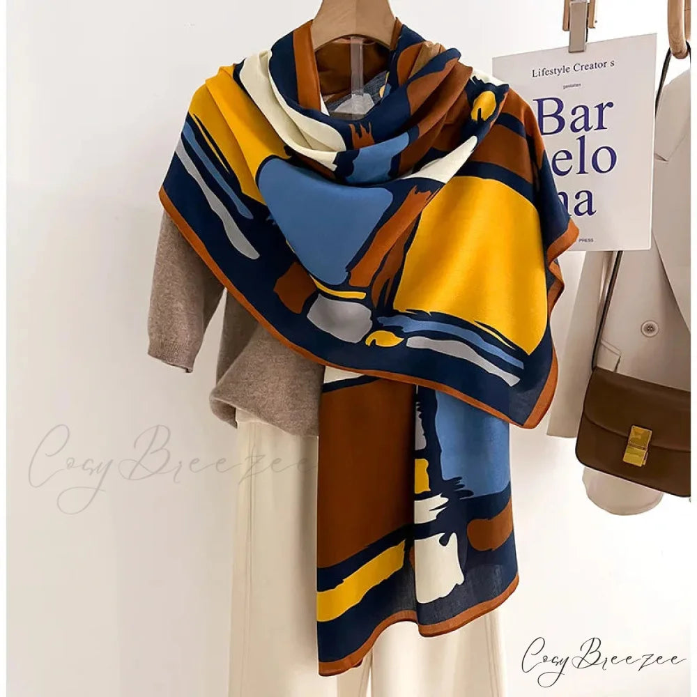 Luxurious Wool Cotton Shawl Wrap Scarf blue1 scarf-241228