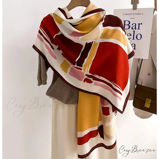 Luxurious Wool Cotton Shawl Wrap Scarf red1 scarf-241228