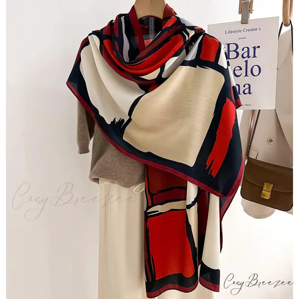 Luxurious Wool Cotton Shawl Wrap Scarf red2 scarf-241228